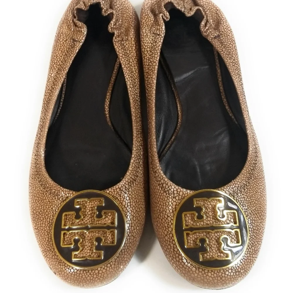 Tory Burch Reva Tumbled Brown Ballet Flats Sz 7 M